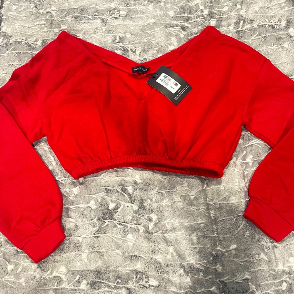Crop off the shoulder sweat top
